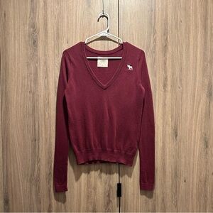 Vintage Abercrombie Burgundy Cotton Cashmere V-Neck Sweater Size XS